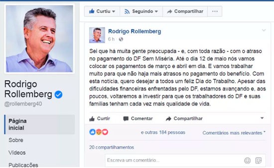 Aviso do governador Rodrigo Rollemberg